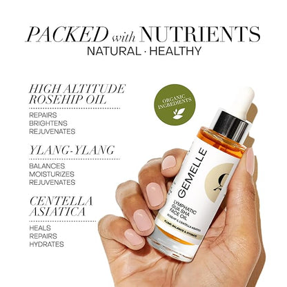 GEMELLE Lymphatic Gua Sha Face Oil | 6x Award Winner | Detox, Plump, Balance, Hydrate | High-Altitude Rosehip, Centella Asiatica & More! | Paraben-Free, Luxury Natural Skin Care 30ml
