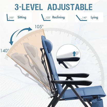 PORTAL Reclining Camping Chair with Adjustable Back Folding Camp Recliner for Adults Portable High Back Oversized, 400LBS (Blue)
