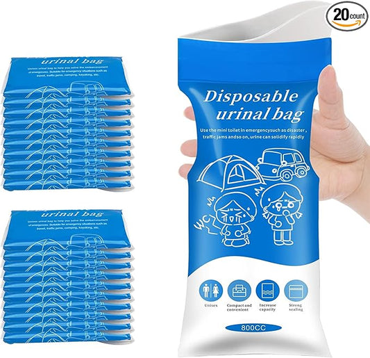 Emergency Portable Urine Bag, 6/10/20 Pack Travel Urinal Bag, Unisex Urinal Bag, Disposable Urine Bag Suitable for Camping, Travel, Traffic Jams, Pregnant Women, Children, Patients