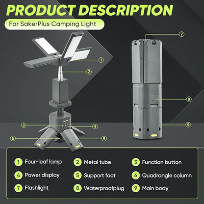 Telescopic Camping Lantern, 14000mAh Rechargeable Camping Lights with Portable Power Supply, Dimmable Magnetic Tent Lamps 6000 Lumen Outdoor Work Lighting for Hiking, Camping, Home Emergency