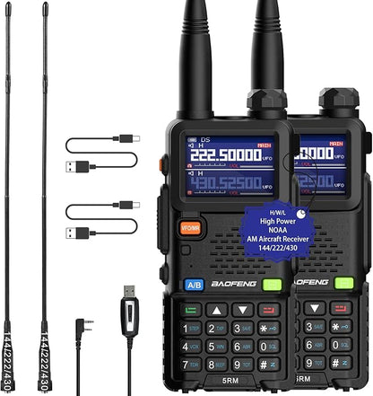 Ham Radio Handheld Baofeng Radio 5RM Upgraded of UV-5R High Power Long Range Walkie Talkies for Adults Multi-Band Two Way Radio NOAA Weather Copy Frequency USB C Charger 999CH Outdoor Hiking Camping