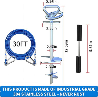 Dog Tie Out Cable and Stake,with 30FT Heavy Duty Cable,Dog Stake Allows Dogs Up to 200 lbs, Dog Stakes for Outside Beach,Camping, Yard, 360° Swivel Dog Anchor…