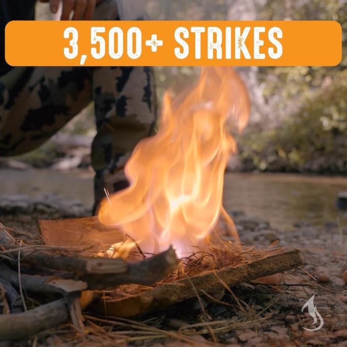 3" Ferro Rod Fire Starter Survival Tool | 3,500+ Strikes, High Visibility Paracord Lanyard, Windproof & Waterproof Flint and Steel, Camping and Survival Fire Starter