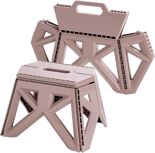 9.2" Foldable Step Stool - 300lb Capacity, Non-Slip Surface | Portable Collapsible Stool Chair for Kitchen, Bathroom, Camping, Fishing | No Assembly Required, Folding Stool, Brown 1 Piece