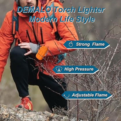 Torch Lighter Butane Lighter Waterproof Windproof Lighter Mens Gifts Lighter for Candle Camping Family Use (Without Butane) (Orange)