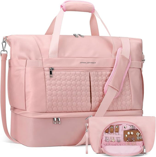 Maelstrom Gym Bag for Women,40L Travel Duffel Bag with Shoes Compartment and Wet Pocket,Waterproof Carry On Weekender Bag,Sport Gym Tote Bags Swimming Yoga, Hospital Holdalls-Pink