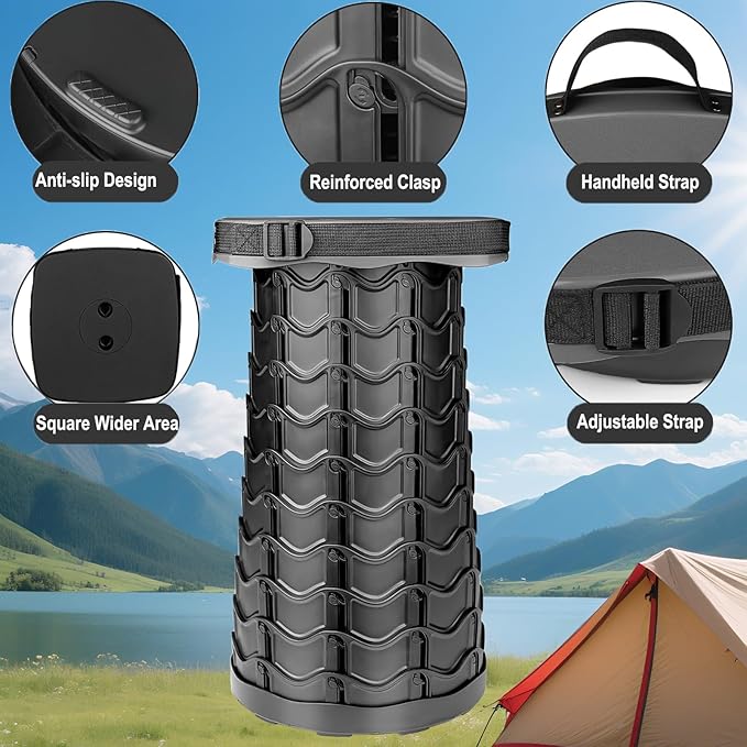 2 Pack Square Collapsible Stool, 400lbs Max Weight, Lightweight But Sturdy, Portable Retractable Folding Telescoping Foldable Camping Stool for Adults Outdoor Fishing Hiking BBQ