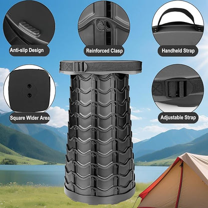 2 Pack Square Collapsible Stool, 400lbs Max Weight, Lightweight But Sturdy, Portable Retractable Folding Telescoping Foldable Camping Stool for Adults Outdoor Fishing Hiking BBQ