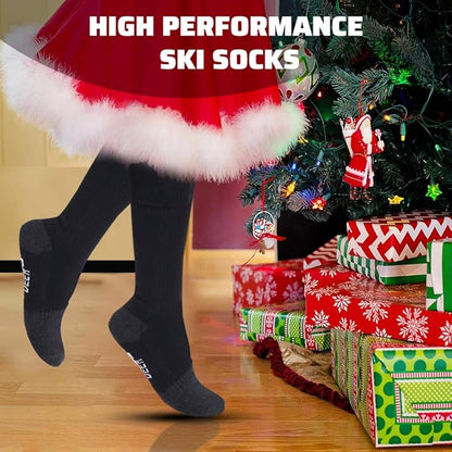 SNOW DEER Heated Socks for Men & Women Battery Socks Powered Thermal Ski Socks Winter Foot Warmer with Temperature Control Long Socks for Skiing Hiking Hunting Motorcycling Riding