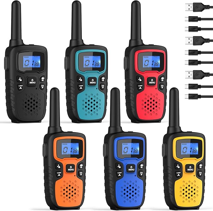 Wishouse Walkie Talkies for Adults Long Range-Rechargeable Portable 2 Way Radios,Hiking Accessories Camping Gear Toys for Kids with Lamp,SOS Siren,NOAA Weather Alert,VOX,Easy to Use,Walky Talky 6 Pack