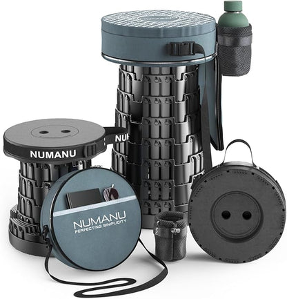 NUMANU 2025 Upgraded Collapsible Stool & 3IN1 Cushioned Carry Bag, Telescopic Folding Stool, Max 620lbs Adjustable Height Camping Chair, Retractable Seat or Travel Footrest for Outdoors, 18" H Stool