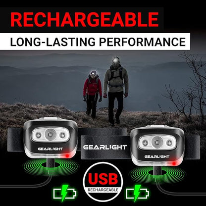 GearLight USB Rechargeable Headlamp Flashlight - S500 Running, Camping, and Outdoor LED Headlight Camping Headlamps - Head Lamp Light for Adults, Kids, Emergency Gear [2 Pack]