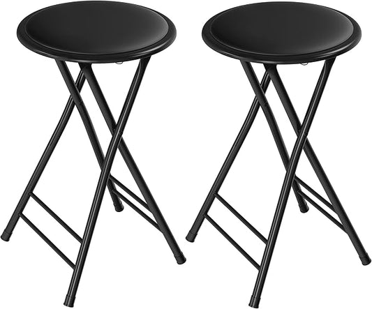 Lavish Home Set of 2 Counter Height Bar Stools – 24-Inch Backless Folding Chairs with 225lb Capacity for Kitchen, Rec Room, or Game Room (Black)