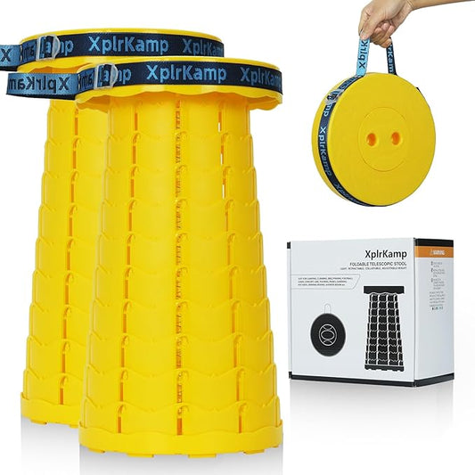 Upgraded Thickened Collapsible Stool, Portable Folding Stool Chair Lightweight But Sturdy Foldable Camping Stool, Retractable Telescopic Seat for Picnics Fishing Hiking BBQ (2, Yellow)