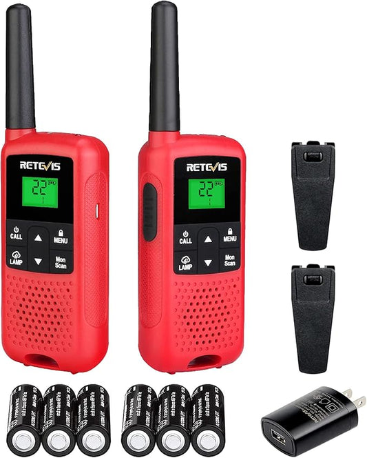 Retevis RT49B Walkie Talkie, Rechargeable Walkie Talkies Long Range, 2 Way Radio for Adults, 22CH, NOAA, Flashlight, Family FRS Radio, Red Walkie Talkies for Camping 2 Pack