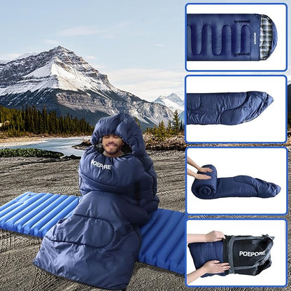 Flannel Sleeping Bag Cotton 0 Degree Cold Weather for Adults XXL Wearable Sleeping Bag 4 Seasons Waterproof with Compression Sack
