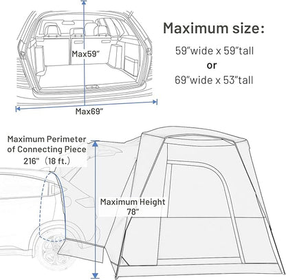 TIMBER RIDGE 5 Person SUV Tent with Movie Screen Weather Resistant Portable for Car SUV Van Camping, Includes Rainfly and Storage Bag, 10' W X 8' L X 7.1' H Khaki