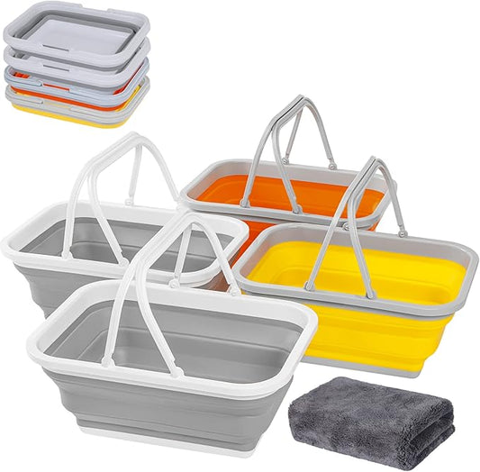 AUTODECO Collapsible Sink with Handle Towel, 2.37 Gal / 9L Foldable Wash Basin for Washing Dishes, Camping, Hiking and Home