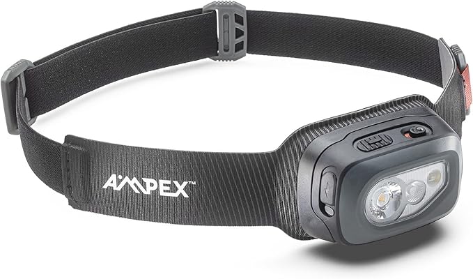 AMPEX Head Lamp - Comfortable, Waterproof Headlamp Rechargeable with Bright LED, 85h Runtime, Red Mode - Outdoor Use, Hiking, Backpacking - 300 Lumens