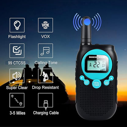 Rechargeable Walkie Talkies for Adults 5 Mile Long Range Boys Walkie-talkies 2 Pack 22CH 0.5W License Free FRS Two Way Radio with Flashlight Easy to Use for Family Camping Trip