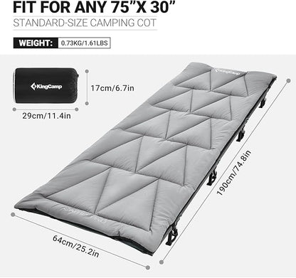 KingCamp Cot Pad Topper for Camping, Soft Warm Non-Slip Cot Mattress, Comfortable Lightweight Sleeping Mat for Outdoor & Indoor, Picnic, Hiking, Backpacking, Yoga