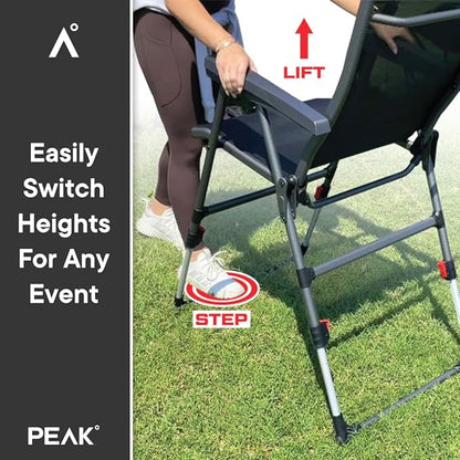 Sports Chair - Height Adjustable Camping Chair with 3 Levels, Lightweight Aluminum, Mesh Back - Rise Above The Crowd with Ultimate Comfort & Versatility