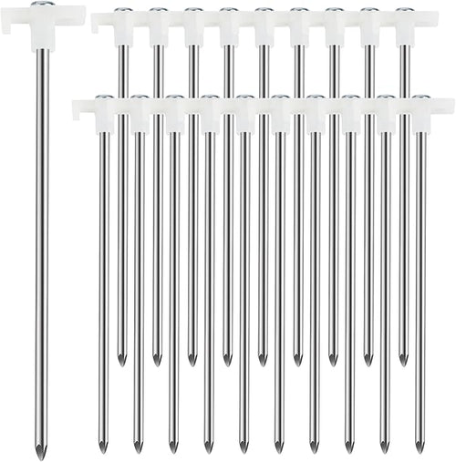 20 Pcs Tent Stakes Heavy Duty Ground Stake for Camping, 10 Inch Galvanized Non-Rust Metal Tent Pegs Tent Spikes Yard Stakes for Outdoor Canopy Garden Hiking -Fluorescent White