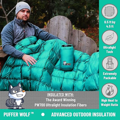 | Extra Large Double Insulated Outdoor Camping Blanket | 2X Puffy, Warm, Packable, Weatherproof, Durable, and Lightweight | Top Quilt for Hiking, Backpacking, Stadium Events, Picnic Use