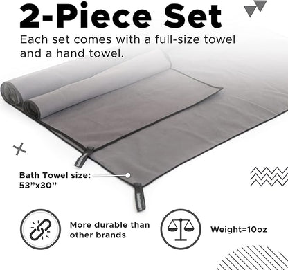 Quick Dry Travel Towel Fast Drying Lightweight - Camping Towels Microfiber For Gym Swim Towels For Swimmers Camp Beach & Sports Backpacking Hiking Fast Drying 2 Pack Full Body and Hand Blue