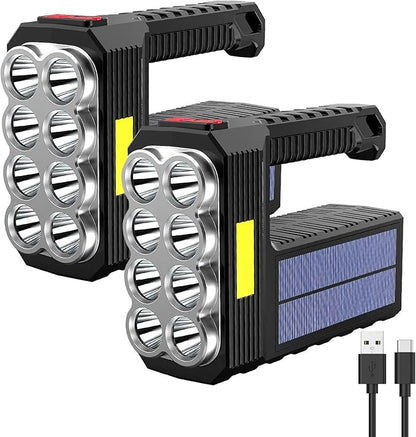 2pcs Flashlight Rechargeable Flashlights, 100000 High Lumens Super Bright 8 LED COB Sidelight with 3 Modes, Portable Lightweight Waterproof Spotlight Flashlight for Emergency (Black) (1) (2PCS)