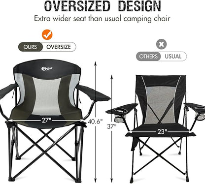 PORTAL Oversized Camping Chair Big and Tall Folding Camp Chair Portable Lawn Chairs Heavy Duty Foldable XXL Outdoor Camping Chair for Adults, Support Up to 600 lbs, Black/Grey