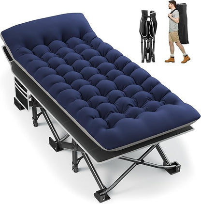 Portable Camping Cot, 32" Extra Wide Camping Cots for Adults with Thick Mattress, Heavy Duty Sleeping Cot Holds Up to 600LBS, Cots for Sleeping, Rv, Beach, Patio, Office Naps(Blue)