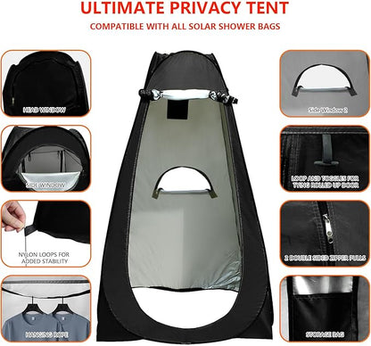 Camping Shower Tent,Pop Up Privacy Tent with Solar Shower Bag,Waterproof Pop Up Shower Tent for Portable Outdoor Toilet Shower Changing Room Sun Shelter Camping (Black/Camouflag/Green)