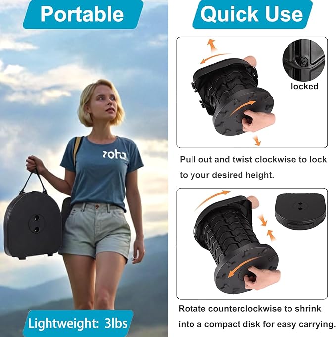 Fishboy Upgraded Portable Toilet for Camping, Adjustable Retractable Outdoor Toilet, Travel Potty with Carrying Handle and Storage Bag for Adults Kids for Hiking, Trips, Tent, Boat, Beach (Black)