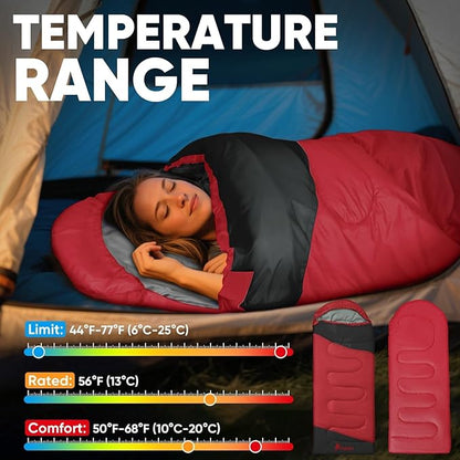 PTEROMY Sleeping Bags for Adults, Lightweight Water Resistant Backpacking Camping Sleeping Bag for Warm Cold Weather, Camping Essentials for Hiking Outdoor Travel