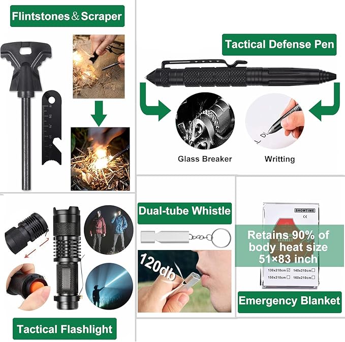 Gifts for Men Dad Husband, Survival Gear and Equipment Kit 30 in 1, Cool Gadget Tactical First Aid Supplies Tool Kit for Outdoor Emergency Camping Hiking Fishing Hunting