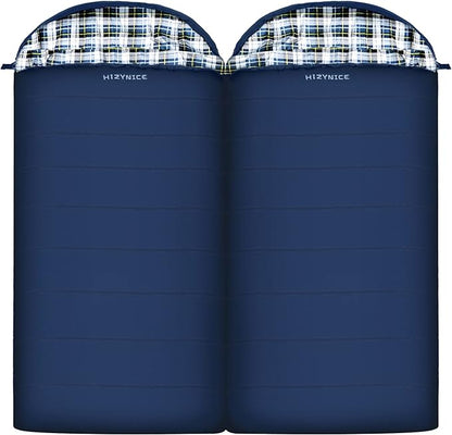 0 Degree Sleeping Bag 100% Cotton Flannel XXL for Adults Big and Tall Cold Weather Winter Zero Degree Camping,Free Compression Sack