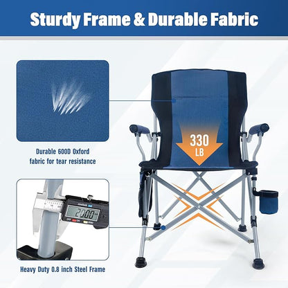 Camping Chair for Adults,Portable Folding Lawn Chair for Outside,Heavy Duty Camping Chair Support up to 330lbs,Collapsible Outdoor Beach Chair with Cup Holder(Navy Blue)