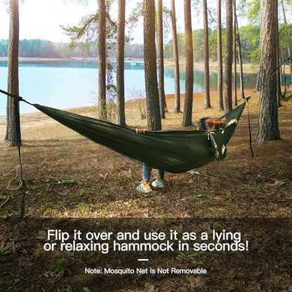 Miztli Camping Hammock with Net and Rain Fly, Portable Lightweight Outdoor Hammock Tree Travel Backpacking Hammock Tent with 20Ft(Total) Tree Straps, Perfect for Camping Hiking Yard Adventure Survival