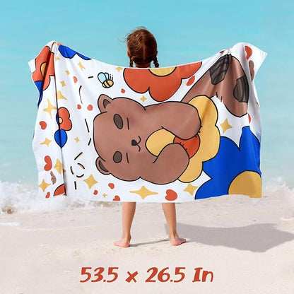 Cleanbear Kids Beach Towel - Cute Happiness Bear Design, Soft and Absorbent, Perfect for Bath, Pool, and Beach - Spread Joy and Comfort