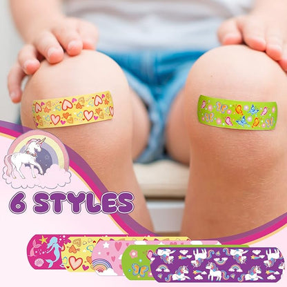 420 Pieces 6 Styles Cute Cartoon Bandages Knuckle Repair Tape Colorful First Aid Kit for Kids PE Fabric Adhesive Waterproof Breathable Bandages for Children Travel Cuts Scrapes Wounds (Cute)