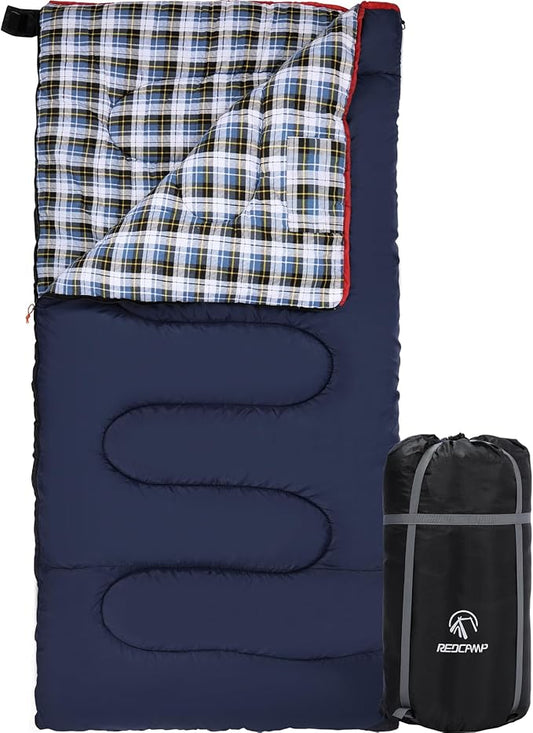 REDCAMP Cotton Flannel Sleeping Bag for Camping Backpacking, Adults Cold Weather Envelope Sleeping Bags with 2/3/4/6lbs Filling