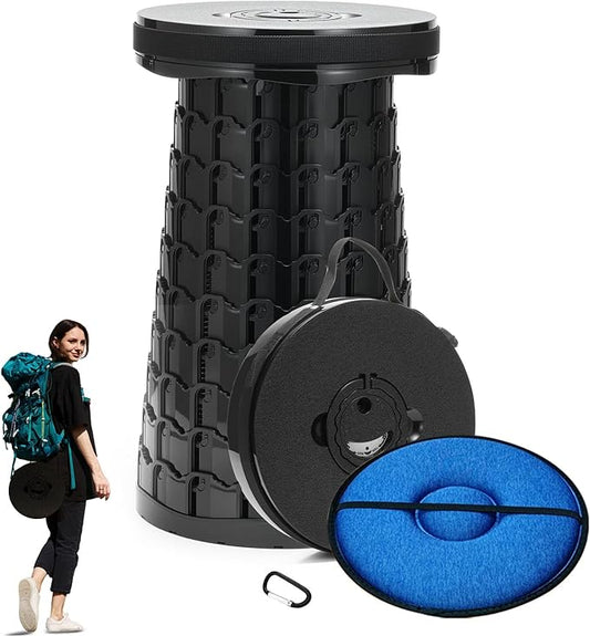 2025 Upgraded XXL Collapsible Stool with Cushion, 1000 lbs Capacity & 19.7-in High, Wider & Taller Heavy Duty Portable Telescoping Foldable Seat for Adults Camping, Travel, Music Festivals, Outdoors