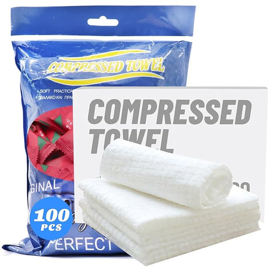 100 Pcs Mini Compressed Towels, Disposable Face Compressed Towel, Compressed Hand Wipe, Camping towel, Portable Compressed Coin Tissue for Travel/Home/Outdoor Activities (Individual packaging)