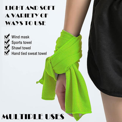 10 Pack Cooling Towels Bulk Microfiber Ice Towel Quick Dry Breathable Chilly Sweat Towel Stay Cool Towel for Neck Face Yoga Gym Workout Running Pilates Beach with Carabin Bag, 40x12'', Green
