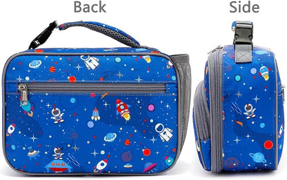FlowFly Kids Lunch box Insulated Soft Bag Mini Cooler Back to School Thermal Meal Tote Kit for Girls, Boys, Astro&Rocket