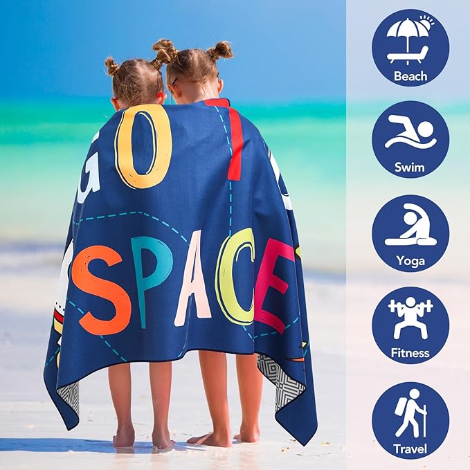 2 Pack Microfiber Beach Towel, Kids' Microfiber Pool Towel 58”x 28”, Sand-Free Beach Towel, Quick Drying Camping Towel, Super Absorbent Bath Towel Blanket, Soft Breathable and Lightweight