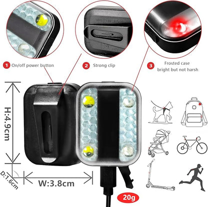Clip on Running Lights, LED Running Lights 4 Modes Brightness with Red Strobe for Runners Joggers Camping Hiking Walking Outdoor Adventure（Gray）