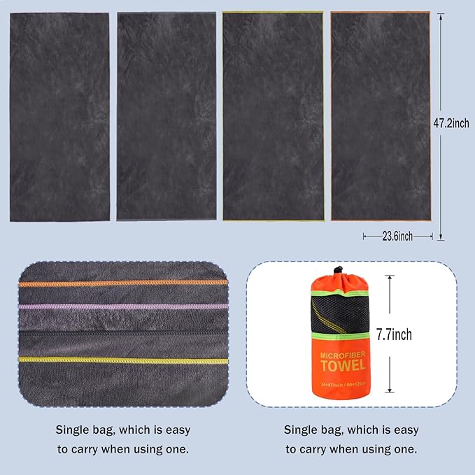 Dofilachy 4 Pack Camping Towel - Quick Dry Towel - Microfiber Travel Sports Towel - Super Absorbent Swim Towel (4, Orange)