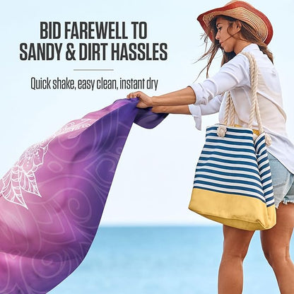 VENTURE 4TH Family-Size Beach Blanket: Sandproof, Waterproof, Lightweight & Compact. Includes Stakes and Carry Bag. 7x8 feet XL Purple Mandala